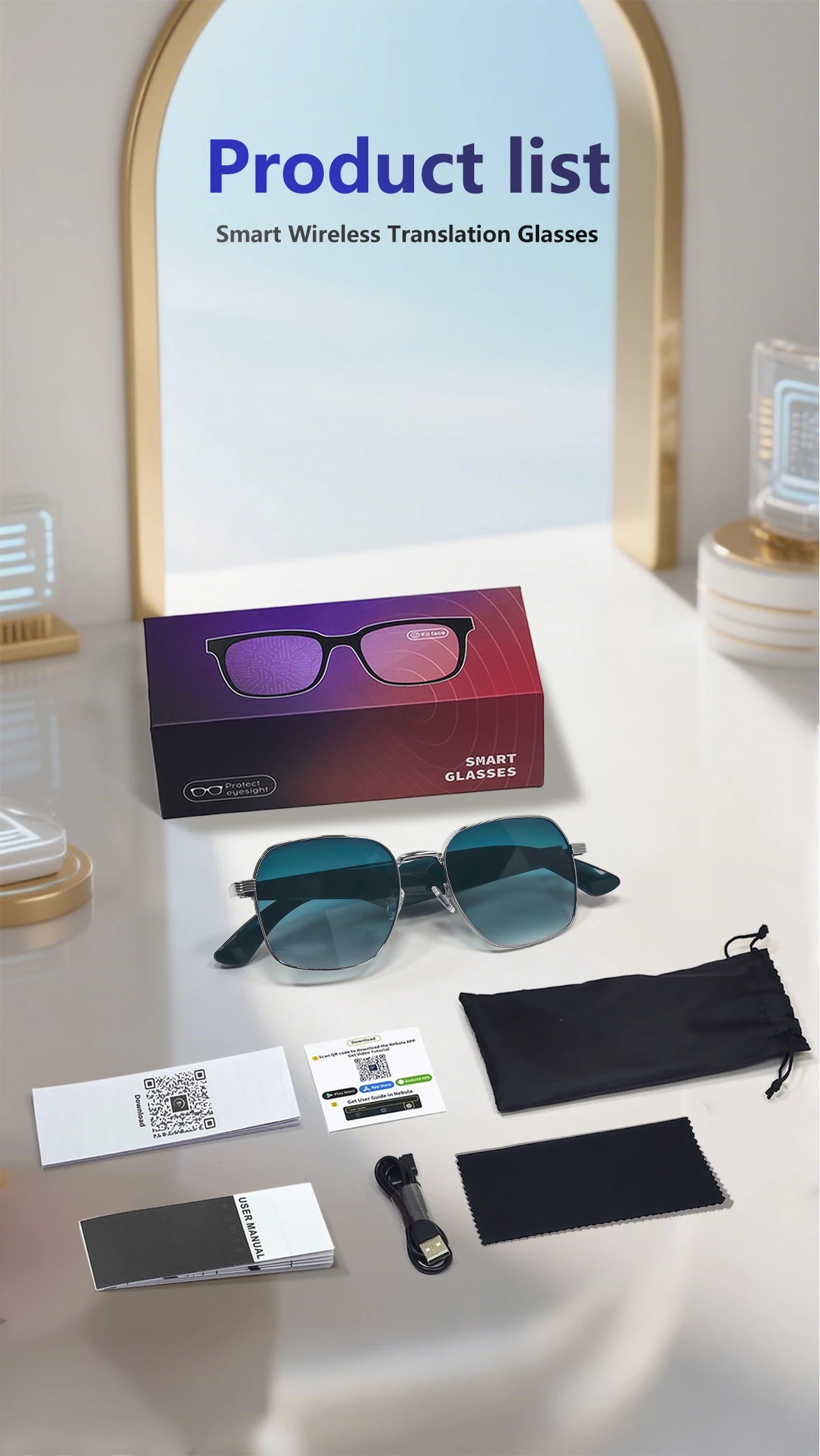 GY200 Smart Glasses 100+ Online-Sprache AI Automatische Dialogübersetzung Bluetooth-Brille mit Lautsprecher Sport UV-Schutz