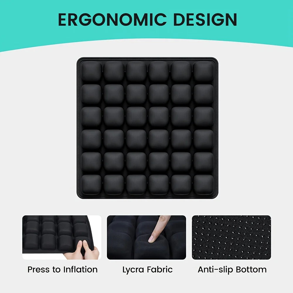 Airbag-Reisekissen, leichtes, atmungsaktives Reisesitzkissen, hoher Rückpralldruck, tragbares 3D-Luftzellen-Sitzkissen-Dekor