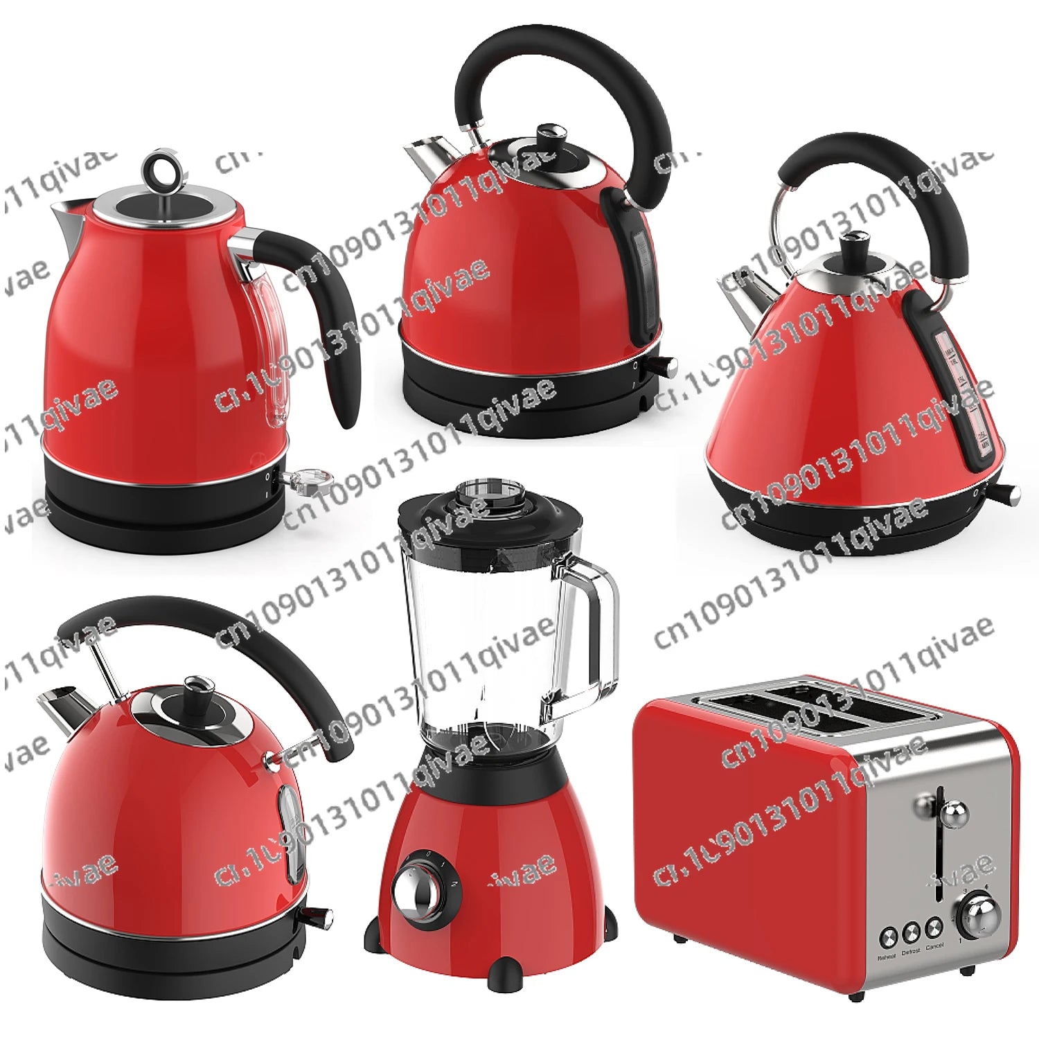 Retro-Frühstücksset, Geräte, 4-Scheiben-Toaster, elektrischer Wasserkocher und Toaster-Set, Saftmixer