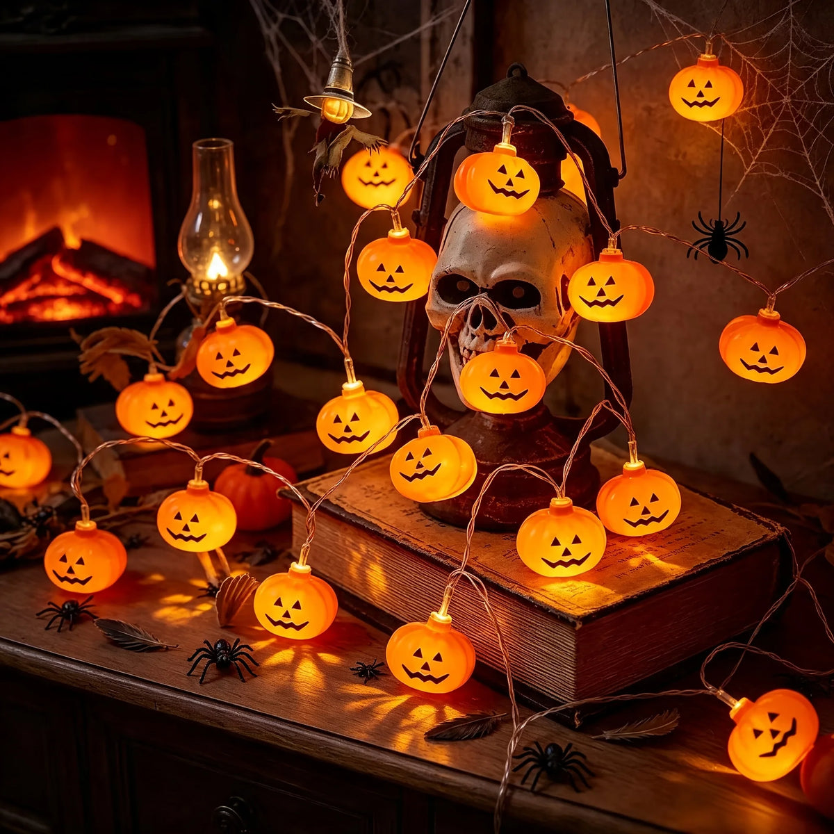 Halloween Kürbis-LED-Lichterkette – Batteriebetrieben, 3D-Design | 1,5m, 3m oder 6m