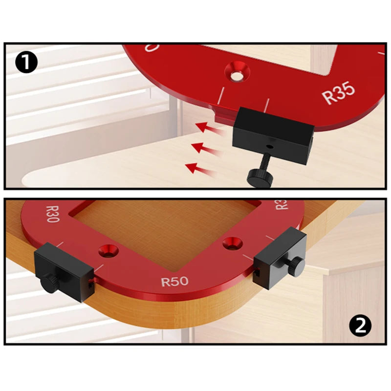 4-in-1-Positionierungsschablone für Bogenwinkel, Fräservorlagen R10-R50, Holzbearbeitungsradius, Jig-Eckenradius, wiederverwendbare Positionierungswerkzeuge