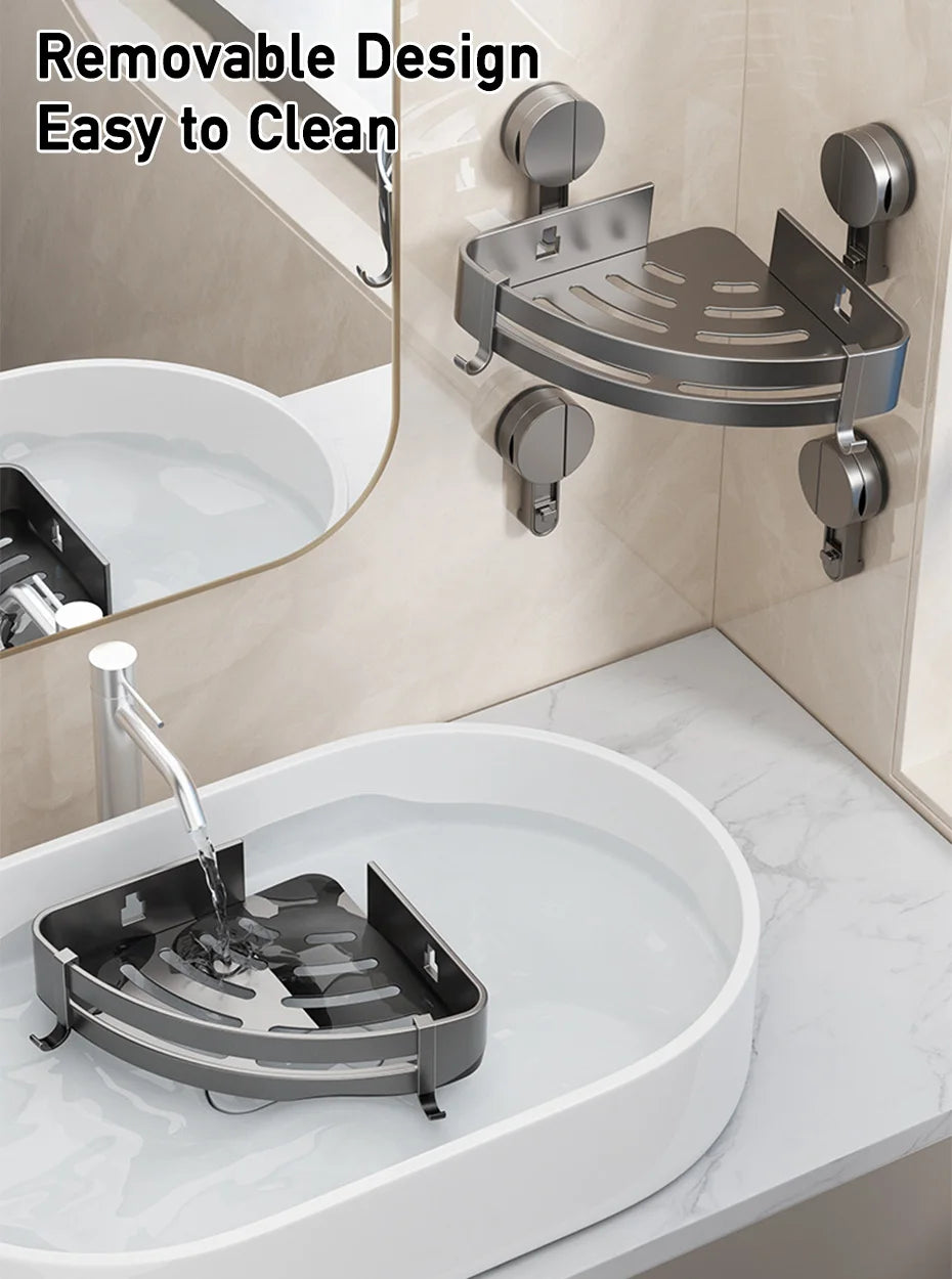 Badezimmer-Ecklagerregal, Saugnapf, Halterung an der Wand, Dusch-Caddy-Box, abnehmbares Badezimmer, Küche, Toilette, Organizer-Rack