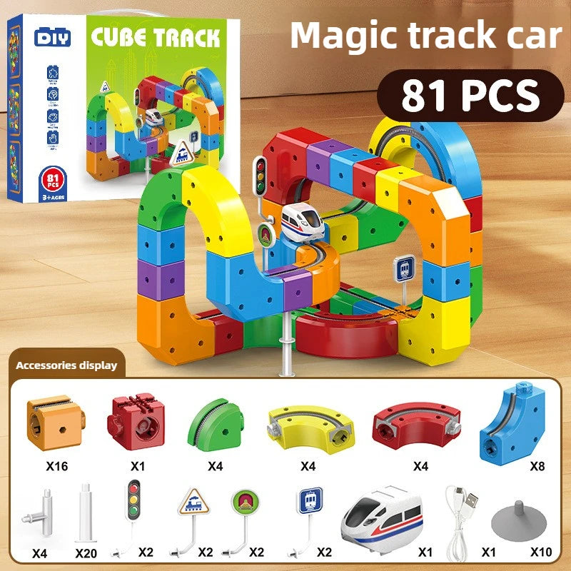 Kinder Magic Track Zug Elektrische Zusammengebaute Bausteine Magnetische Schiene Auto Labyrinth Pädagogisches Spielzeug für Kinder Weihnachten Geschenke