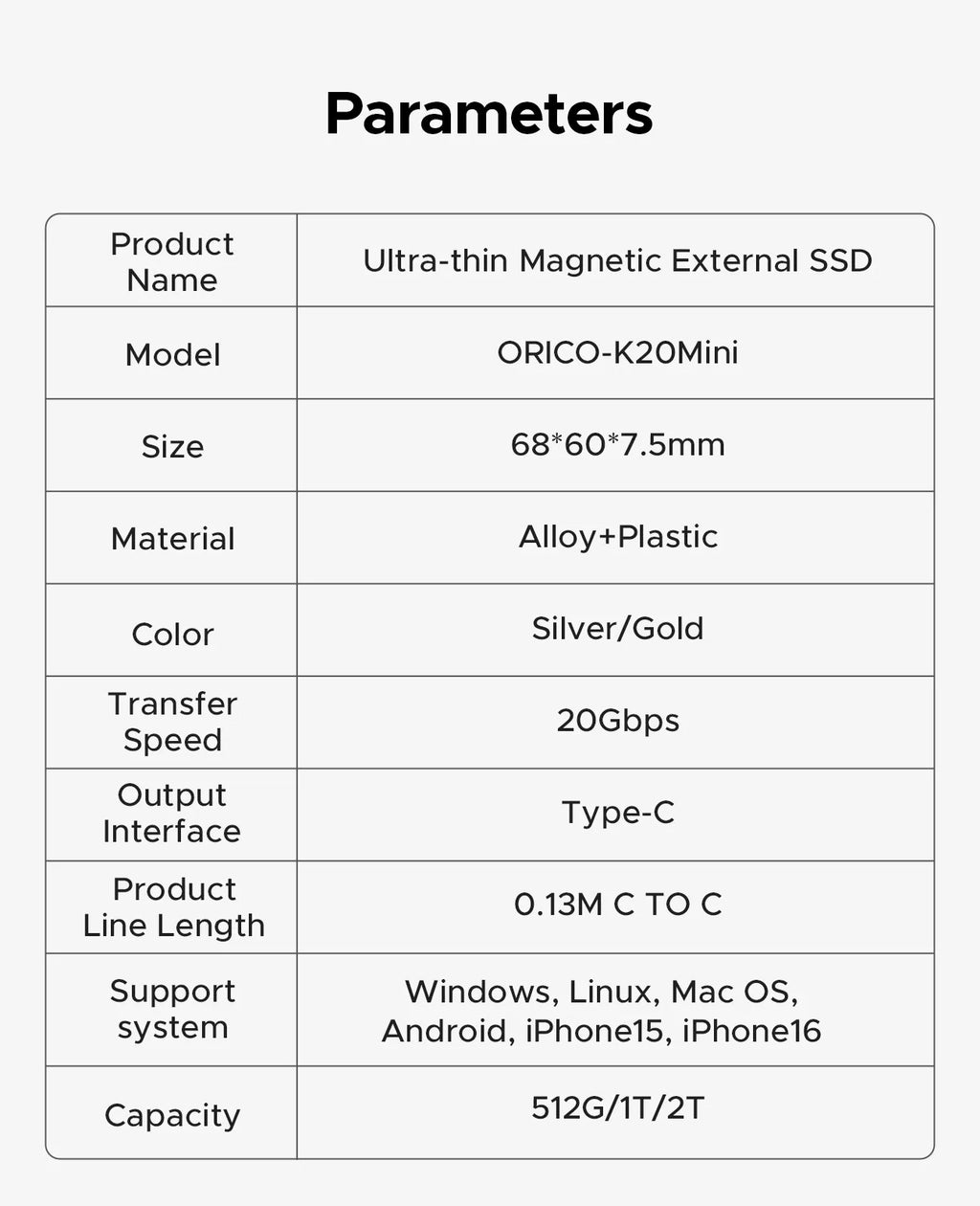 ORICO Magnetische externe SSD für iPhone 17 16 15 14 13 Pro/Max 2000 MB/s 4K 120Kz ProRes HDR Record USB 3.2 Gen 2x2 tragbare SSD