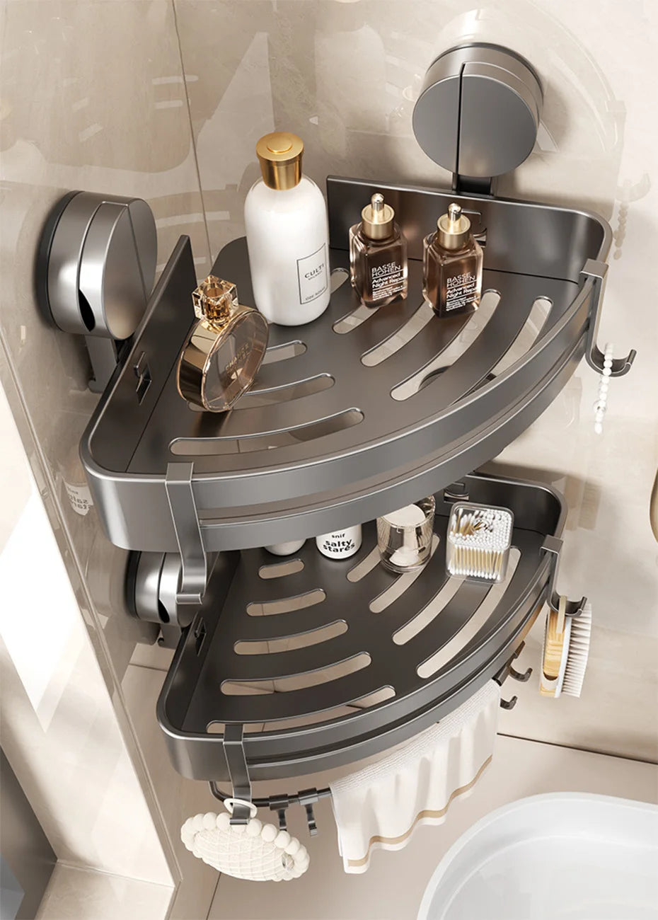 Badezimmer-Ecklagerregal, Saugnapf, Halterung an der Wand, Dusch-Caddy-Box, abnehmbares Badezimmer, Küche, Toilette, Organizer-Rack