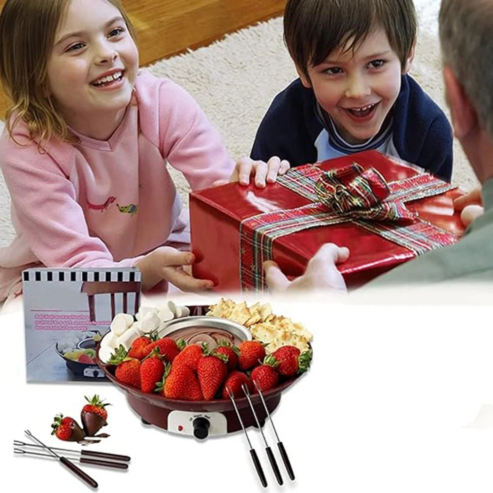 ABFKL Fondue-Topf-Set, elektrischer Schokoladen-Fondue-Hersteller mit 4 Gabeln, Käseschmelz-Fondue-Maschinen-Set, Temperaturregelung. EU-Stecker