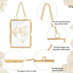 2 Stile Mini-Fotorahmen zum Aufhängen, doppelter Glas-Schwimmrahmen mit Kette, goldfarbener Klapprahmen, Kunstwerk-Ausstellungsrahmen für gepressten