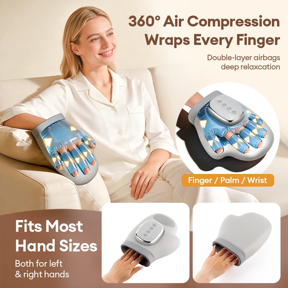 Elektrischer Handmassager mit Luftkompression – 5 Stufen, Wärmefunktion, Vibration, CE