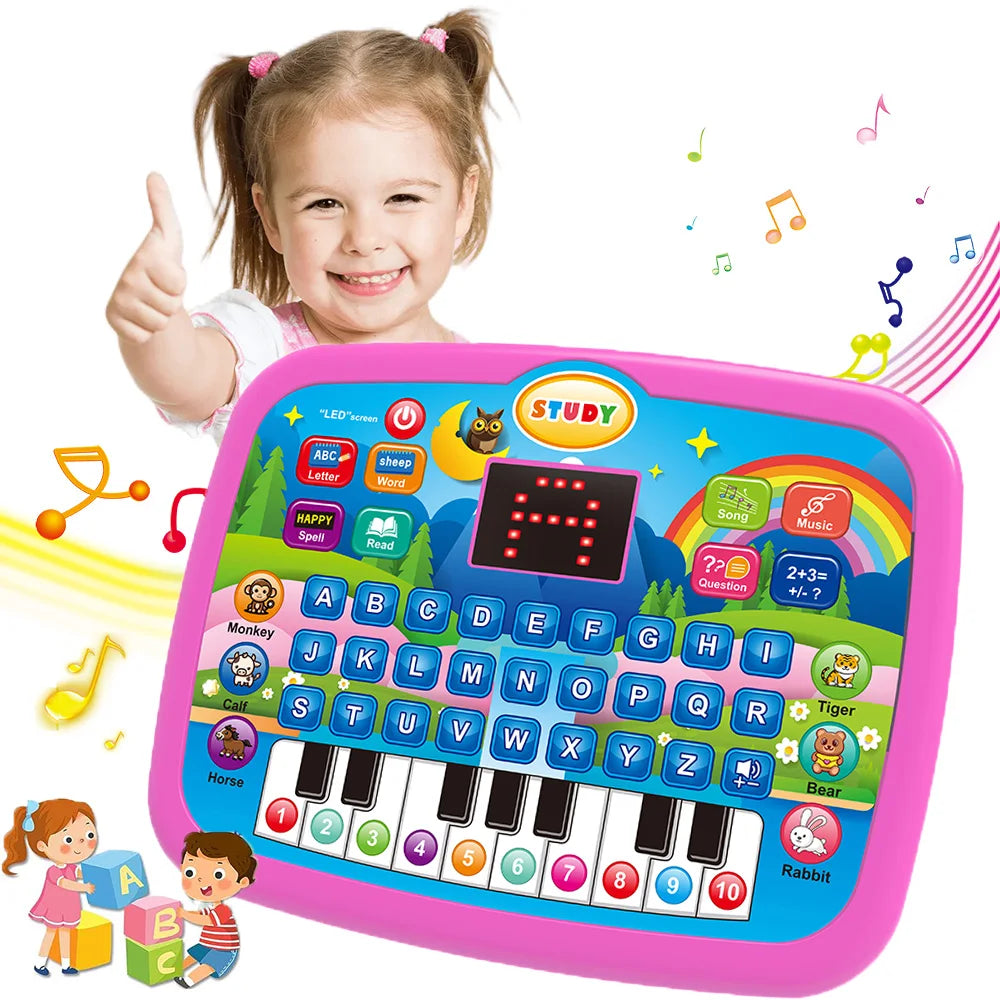 Bildungstablett-Spielzeug für Kinder, Alphabetisierung ab 3 Jahren, Mathematik, Musiklernen, Doppel als elektronische Tastatur, Geburtstags-Weihnachtsgeschenk