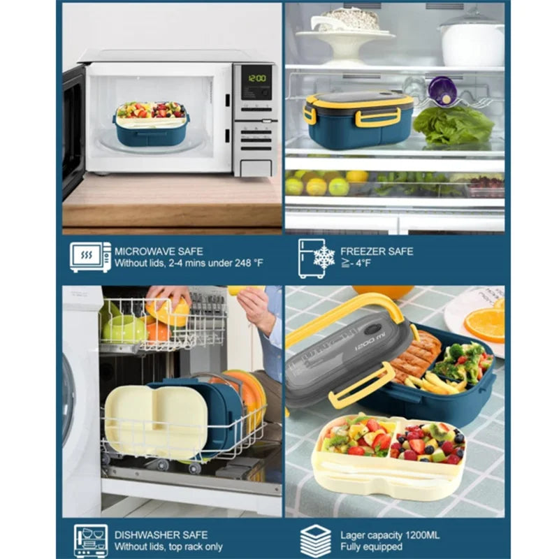 1200ml 2-lagige Bento-Brotdose mit Löffel gabel, tragbare auslaufs ichere Büro camping für Kinder mit hoher Kapazität