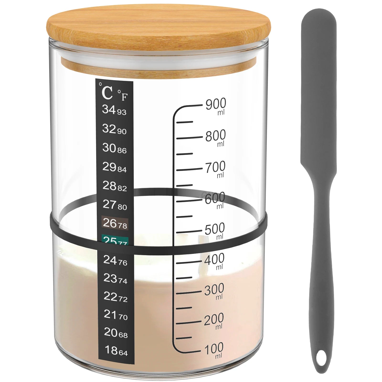 900 ml Sauerteig-Starterglas-Set, klares Glas, hitzebeständig, Sauerteig-Starterbehälter, Backen, Gärglas, Lebensmittelaufbewahrung