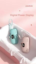 Tragbare Mini-Kapsel-Powerbank, integriertes Kabel, Typ-C-Stecker, 22,5 W, schnelles Aufladen für iPhone, Samsung, Xiaomi, externer Ersatzakku