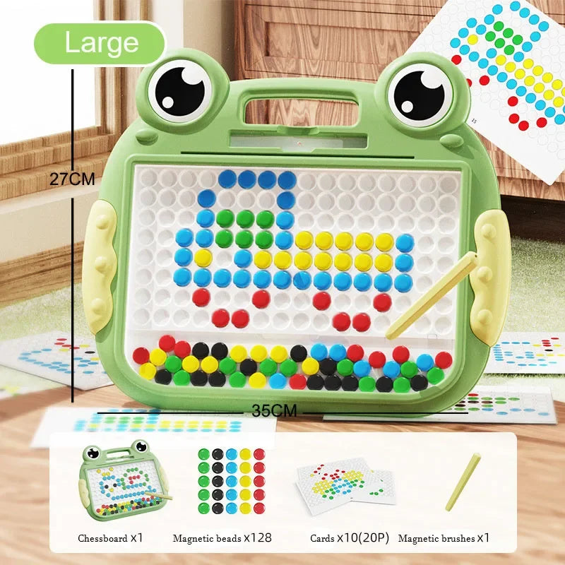 Montessori Kinder, Magnetisches Zeichenbrett, Spielzeug mit Magnetperlen und Stift, Niedliche Frösche, Großes Doodle-Brett für Kinder, Lernspielzeug