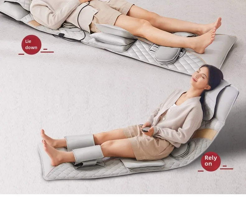 Ganzkörper-Massagematte mit Airbags, Dehnungsheizung, 3D-Entspannung der Lendenwirbelsäule, Rückenmassagegerät, PU-Leder, tragbar und tragbar