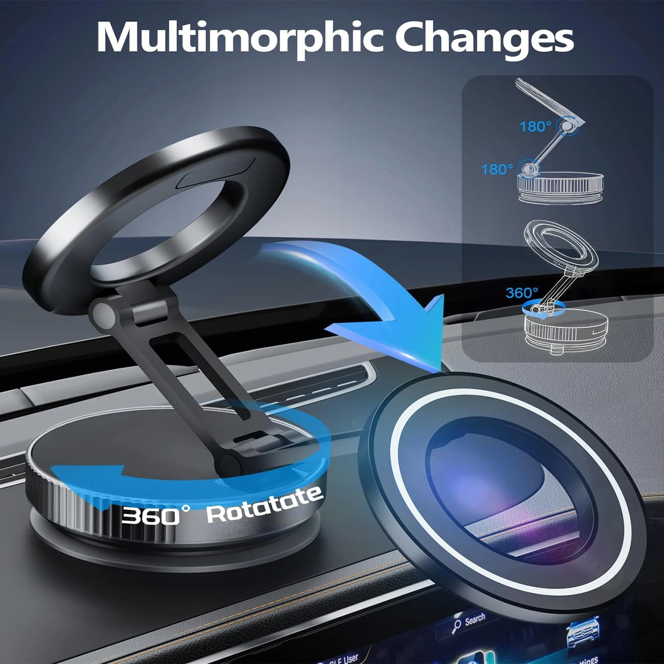Vakuum-Magnet-Telefonhalter, Magsafe-Saugnapf-Telefonhalter, 360 ° verstellbarer magnetischer Telefonhalter, faltbar im Taschenformat