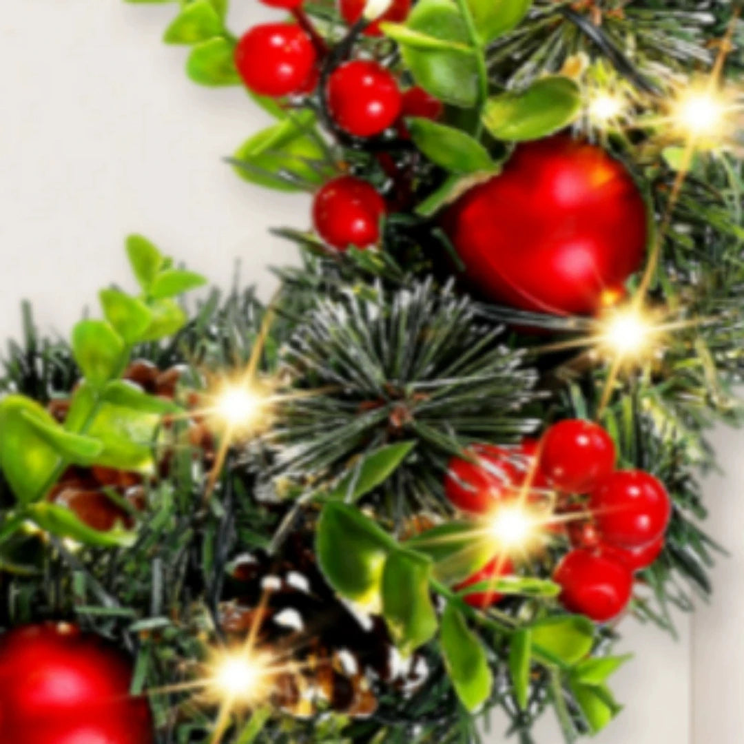 Eleganter roter Weihnachtskranz, LED, PVC, rote Früchte, Weihnachtskranz, Fenster, Tür, Wand, Ornament, Dekorationen, Zuhause, Halloween, Dekoration, Geschenke