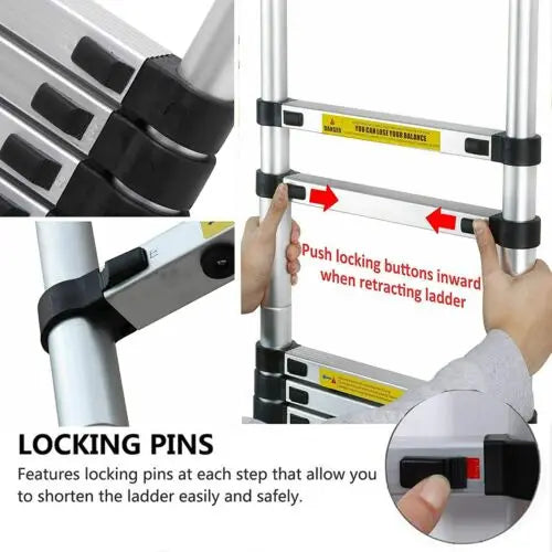 DayPlus Teleskopleiter, Klappleiter aus Edelstahl, tragbar, ausziehbar, Kapazität der Loft-Leiter, maximale Belastung 150 kg/330 lb, EN131