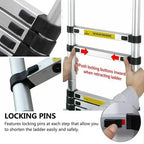 DayPlus Teleskopleiter, Klappleiter aus Edelstahl, tragbar, ausziehbar, Kapazität der Loft-Leiter, maximale Belastung 150 kg/330 lb, EN131