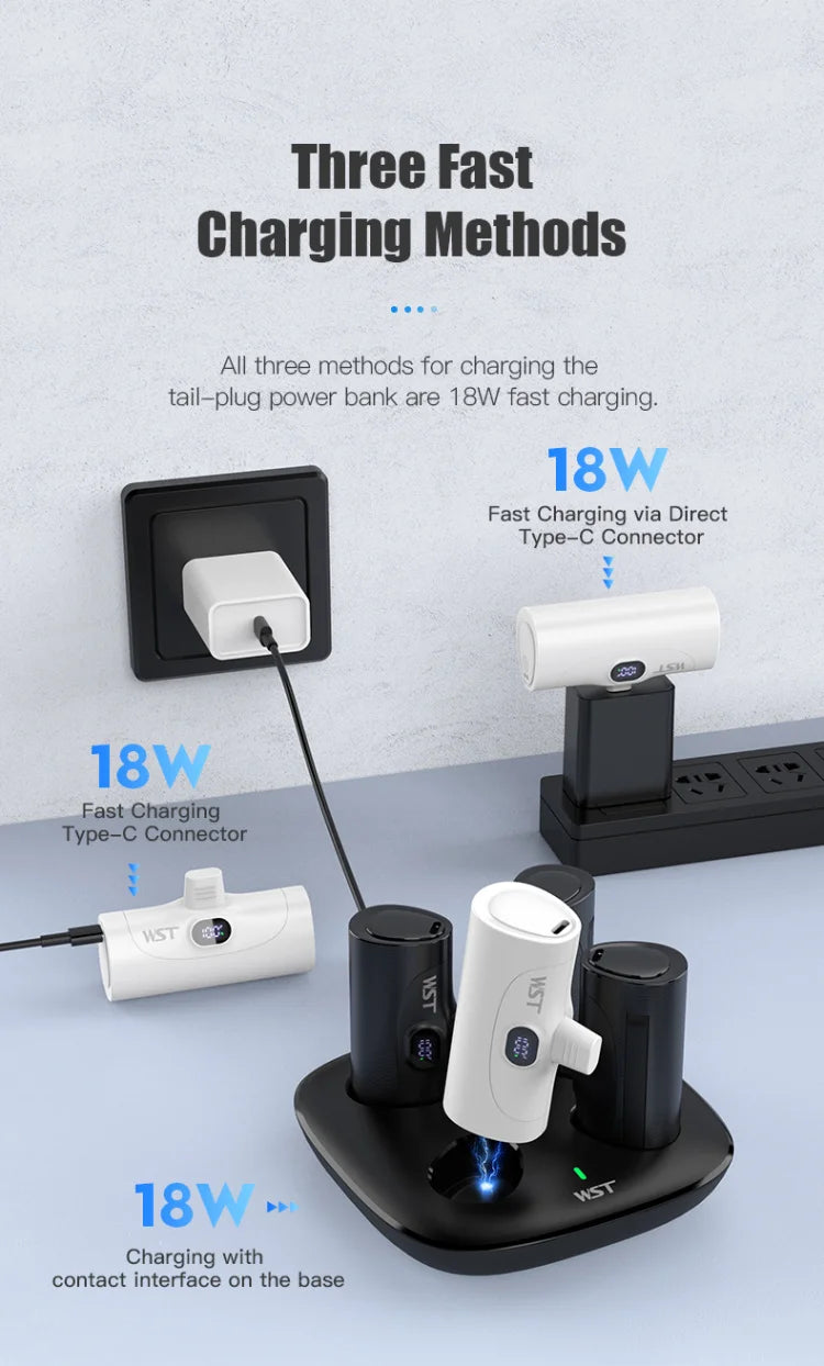 4 x 5000 mAh Mini-Powerbank mit Ladestation, tragbar, PD 20 W, Schnellladegerät, Powerbank für iPhone 16 x Samsung Xiaomi Poverbank