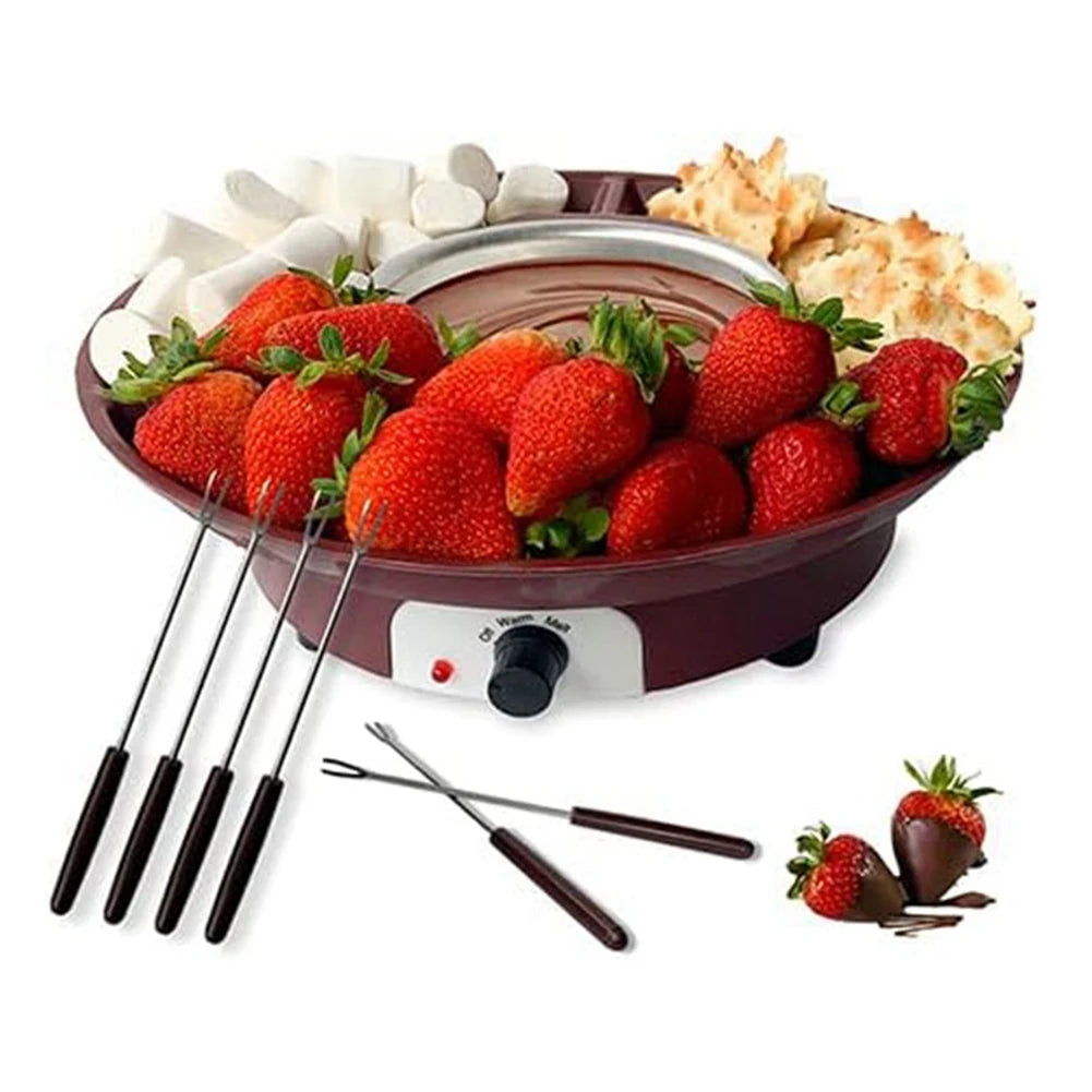 ABFKL Fondue-Topf-Set, elektrischer Schokoladen-Fondue-Hersteller mit 4 Gabeln, Käseschmelz-Fondue-Maschinen-Set, Temperaturregelung. EU-Stecker