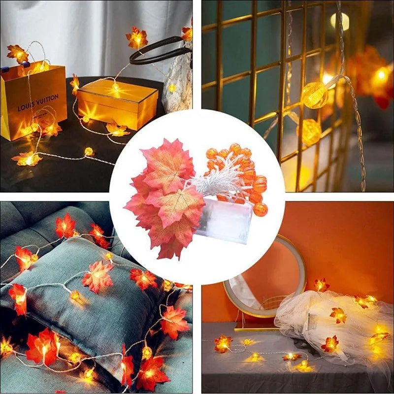 Halloween LED-Lichterkette Kürbis & Ahornblatt – Warmweiß, IP45, 1,5m / 3m / 6m