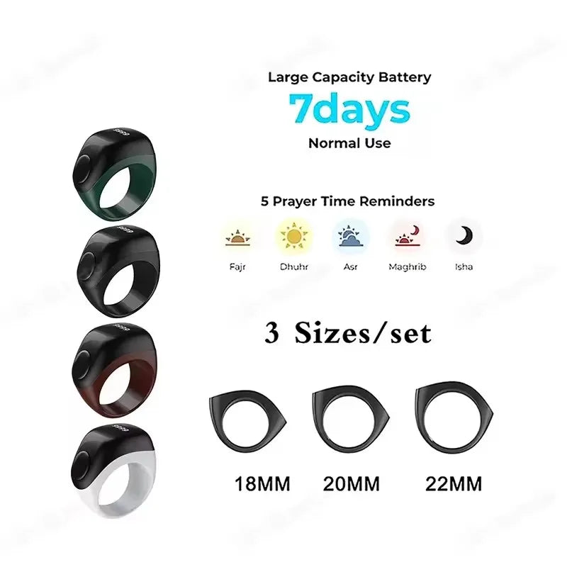 Ola Esporte Zikr1 Lite – Muslimischer Smart Ring mit Tasbih-Zähler, Gebetszeit & Qibla | Bluetooth 5.1 | 9 Farben