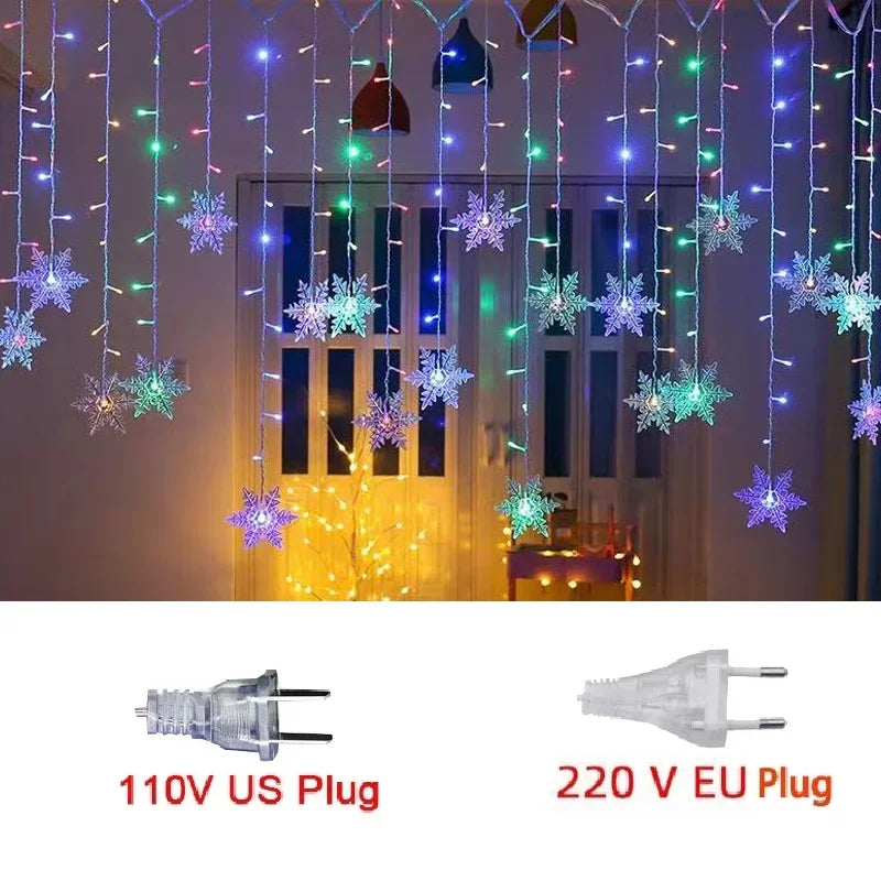 3,2 m lange Weihnachts-Schneeflocken-Vorhang-Lichter – blinkende LED-Lichterkette, wasserdicht für Urlaub, Party, Hochzeit, Weihnachtsbaum-Dekoration