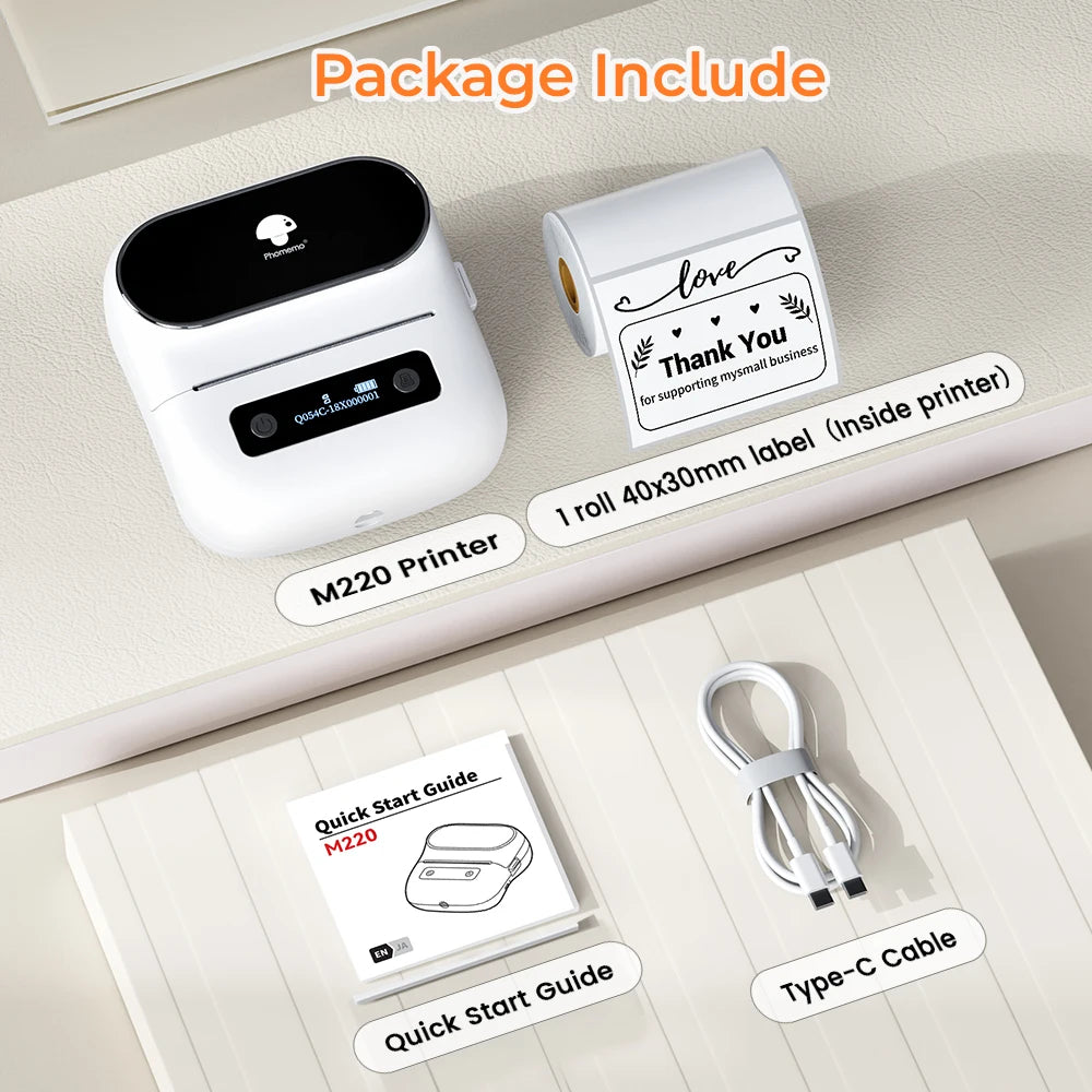 Imprimante d'étiquettes thermique Phomemo M220 75 mm pour codes-barres, adresses, courriers, dossiers, étiquettes pour téléphones et PC