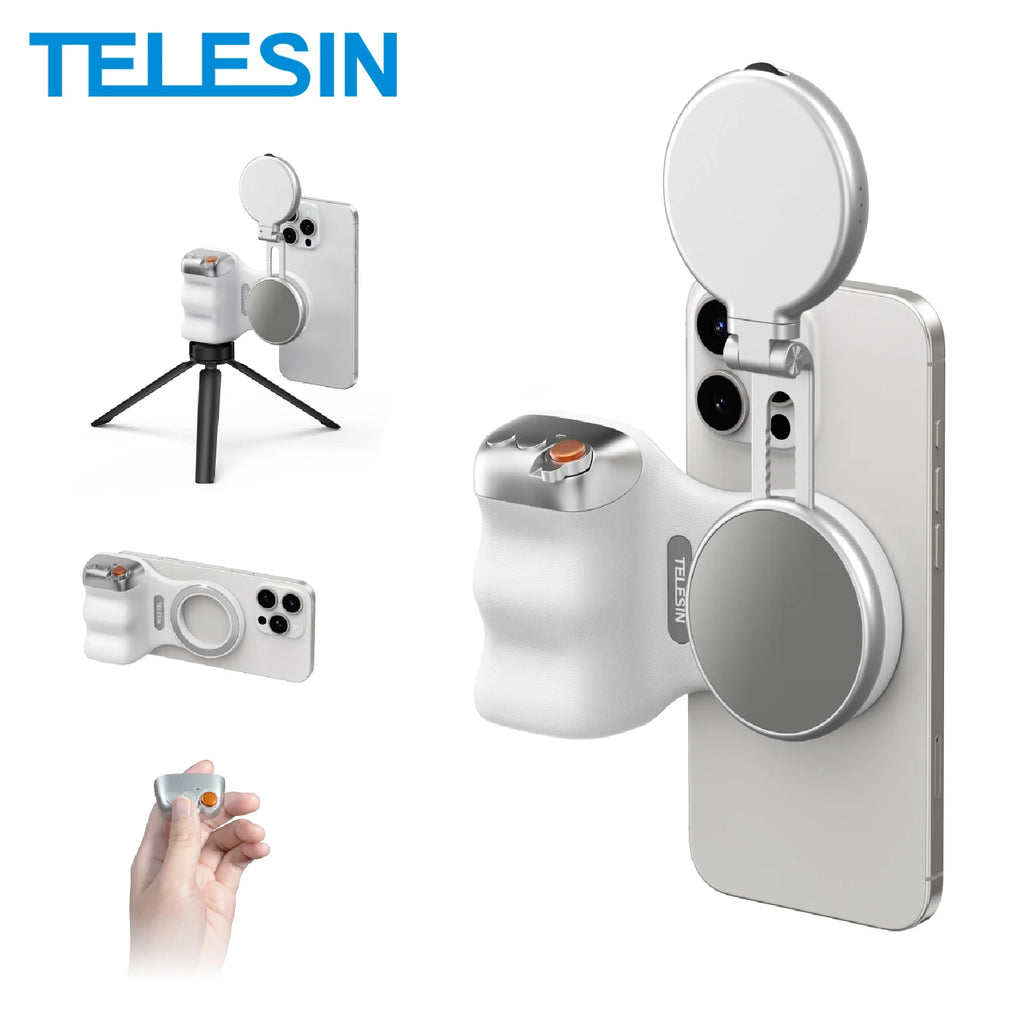 TELESIN- Telefonkamera-Handgriff, magnetischer Smartphone-Halter, Aufnahmehilfe, Fernbedienungsgriff für iPhone und Android-Telefon