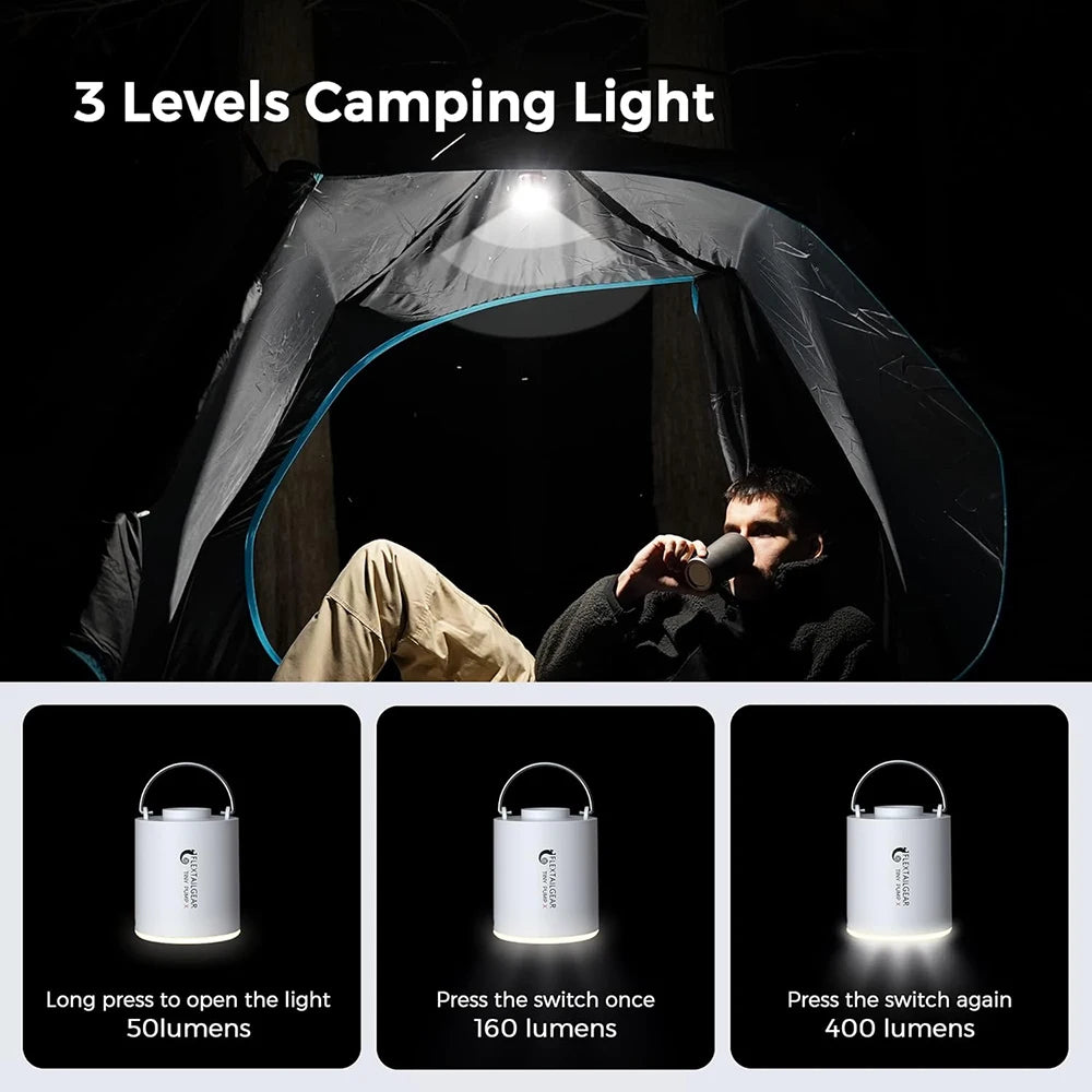 FLEXTAIL Tragbare Luftpumpe, Mini-Campingpumpe mit Licht, USB-C-Aufladung, ideal für Isomatten, Luftmatratzen, Vakuumbeutel