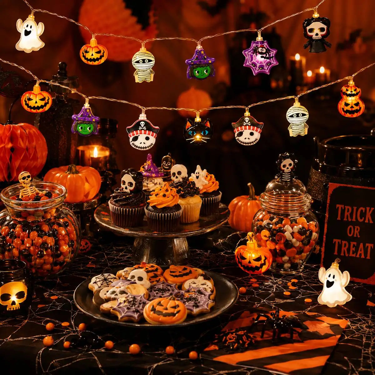 Halloween LED-Lichterkette – Geister, Kürbisse & Skelette | 1,5m / 3m / 4,5m