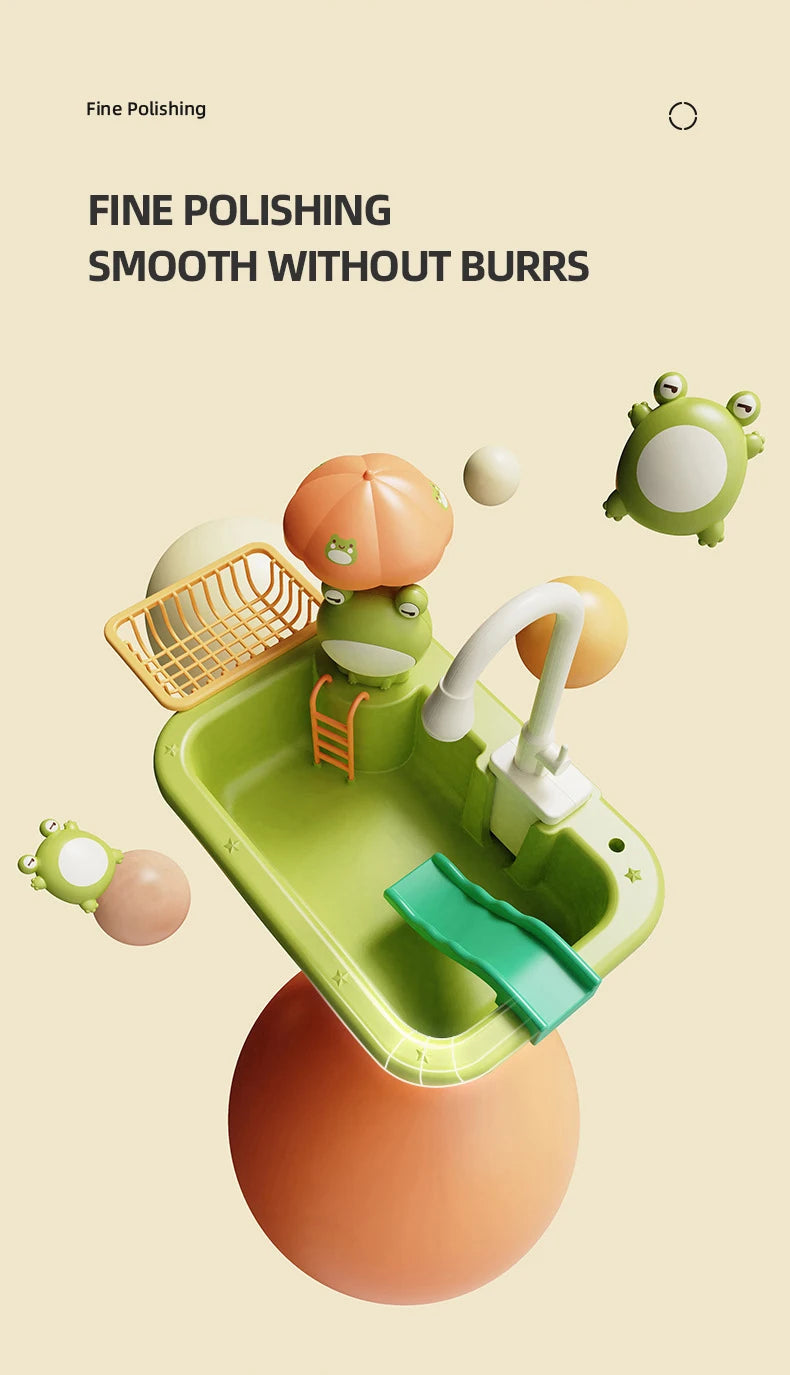 CONUSEA Kinder-Küchen-Spielset – Spülbecken mit elektrischem Wasserhahn, Zubehör, CE, ab 3 J.