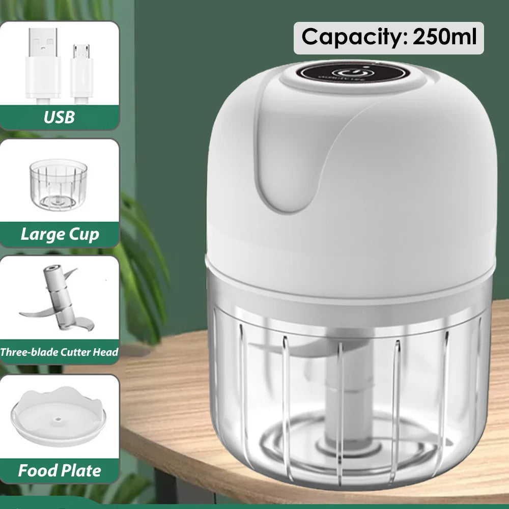 Mini-USB-Knoblauchpresse, kabellos, 100/250 ml, Gemüse-, Chili- und Fleischwolf, Küchenhelfer