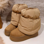 Weiche lange Plüsch-warme Schneestiefel für Damen, Winter 2022, dicke Sohle, kältebeständig, Daunensockenstiefel, rutschfeste, lässige Baumwollschuhe für Damen