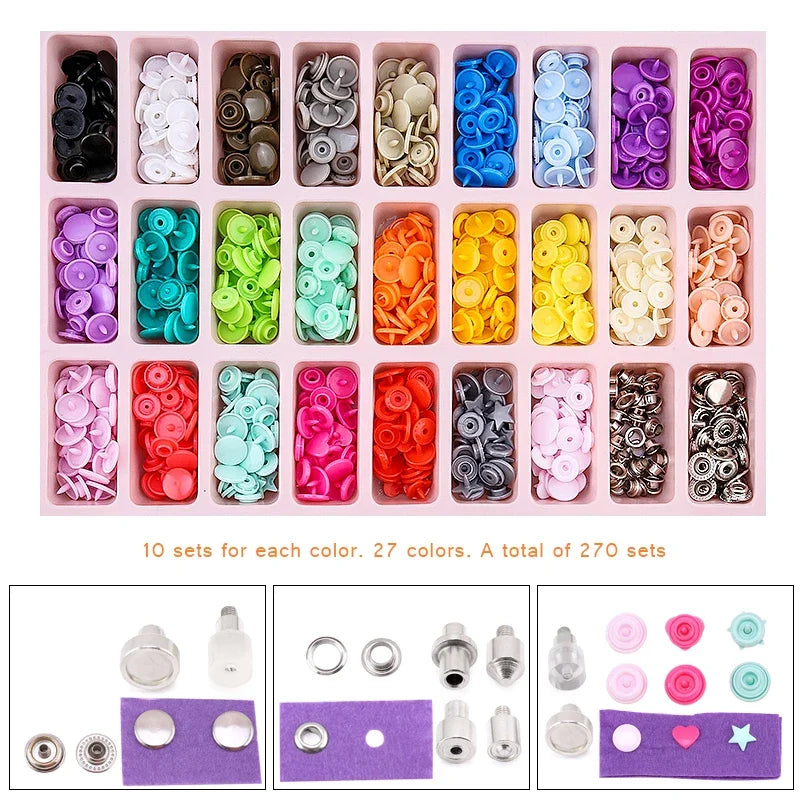 Druckknopf-Set 270 Stück T5 Kunststoff – inkl. Zange | DIY Nähset für Kleidung & Basteln