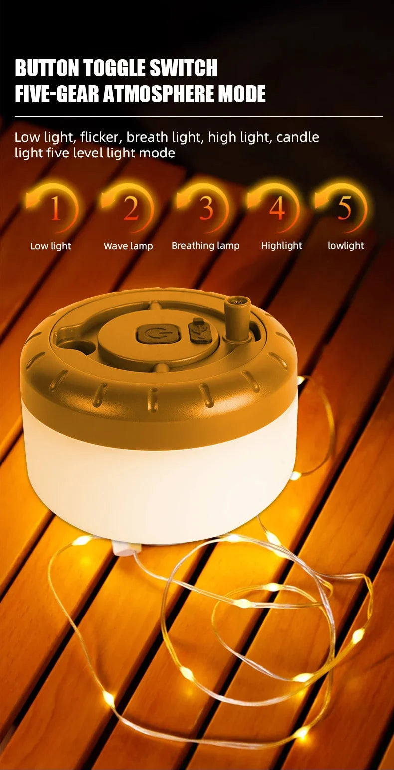 LED-Lichterkette, tragbar, Camping-Lichter, 1800 mAh, wiederaufladbar, 8 m, Außenatmosphäre, Zelt, Hochzeit, Weihnachten, Dekor, Streifen, Sternlampe