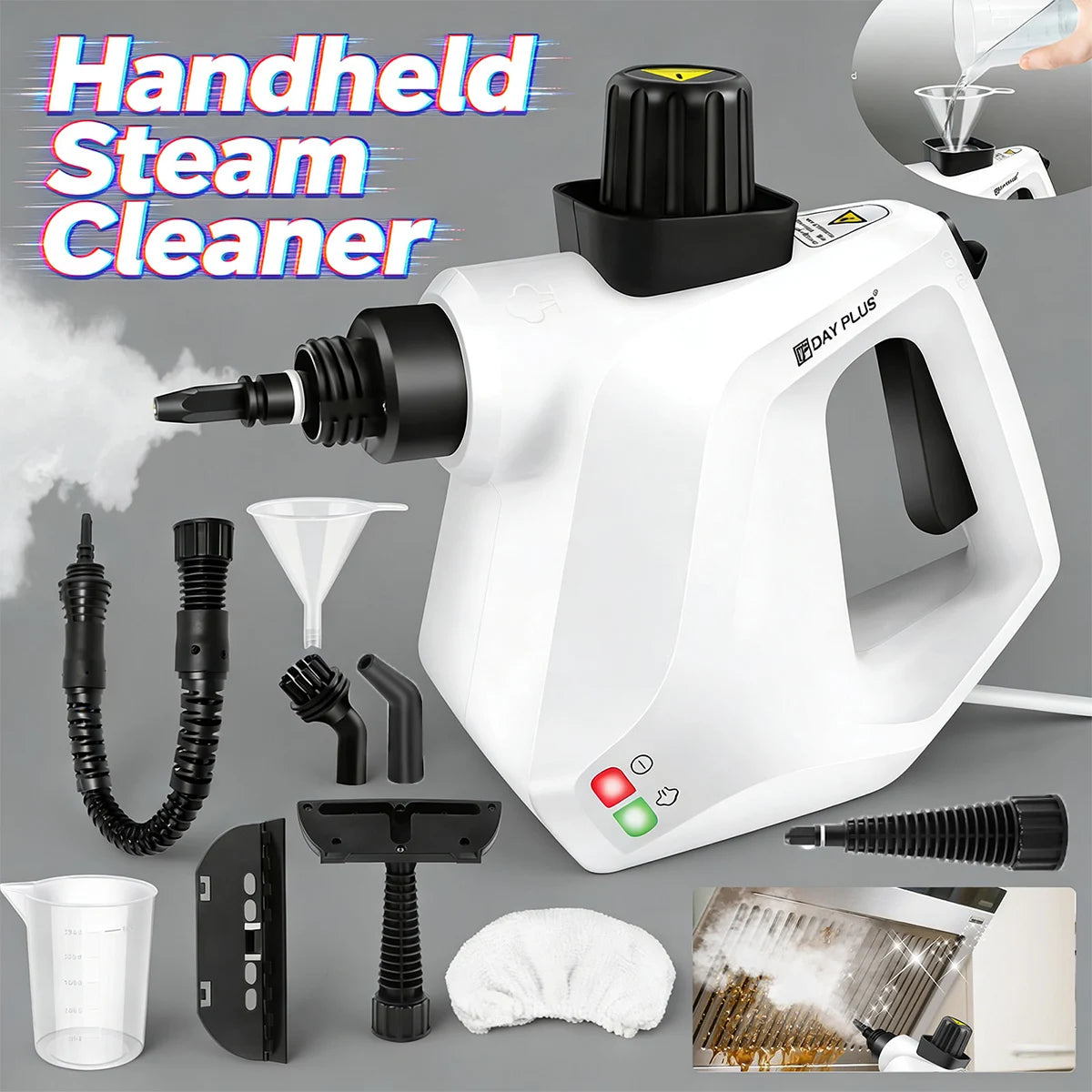Handdampfreiniger 1000W – Multifunktional mit 9 Zubehörteilen, 100–110°C, 400ml Tank | IPX4