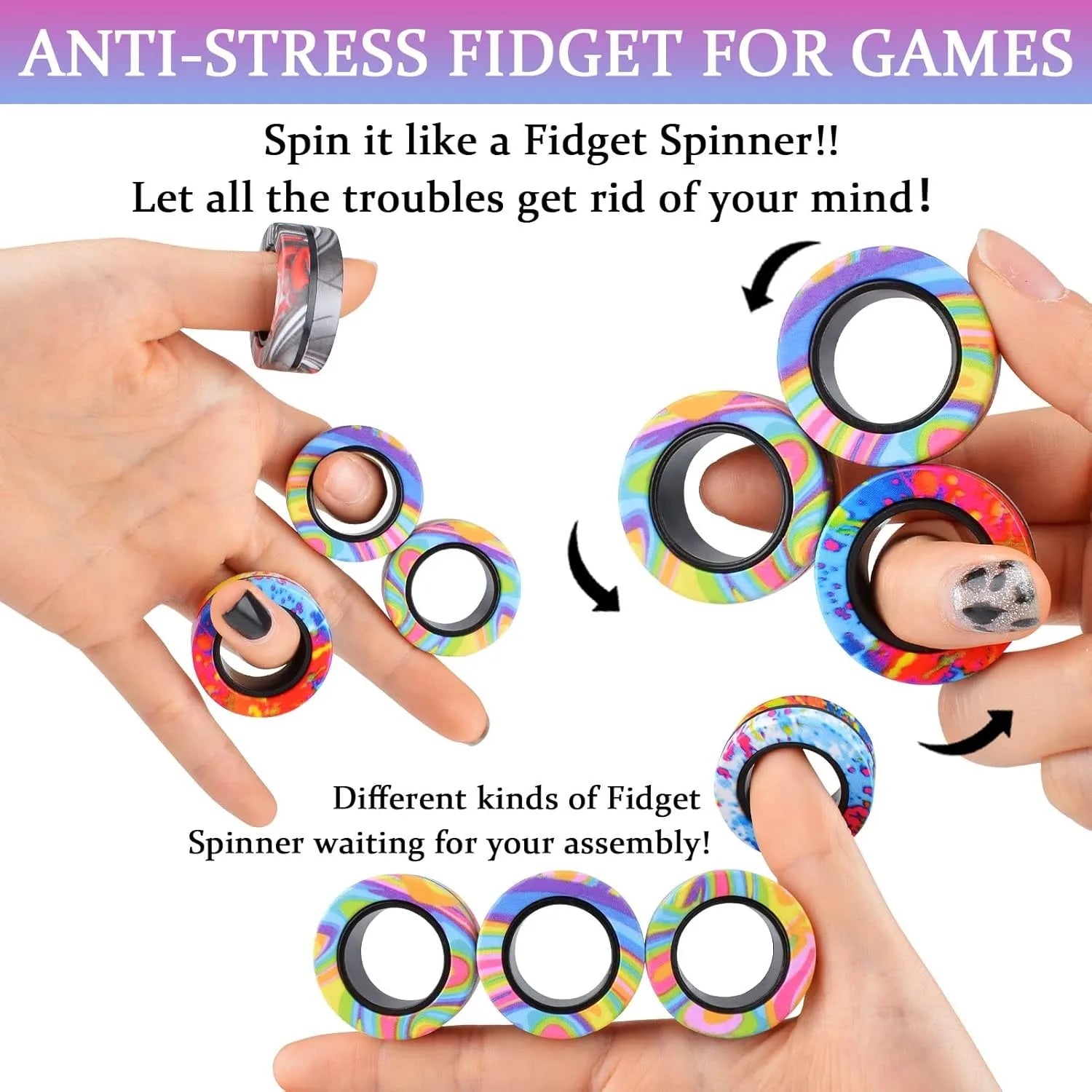 Magnetische Ringe Zappelspielzeug, ADHS Angst Magnetischer Fingerspinner Coolstes Magnet Stressabbau-Spielzeug für Kinder Erwachsene Teenager Geschenke