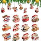 2D Flache 12 Stück Weihnachts-Holzanhänger Kreative süße Katze Mottoparty-Dekorationen Weihnachtsbaum-Anhänger Festliche Lieferungen