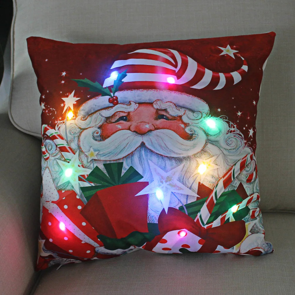 Neues leuchtendes Weihnachtslichtkissen, LED-Kissenbezug, superweiches Polyester, Heimdekoration, 45 cm