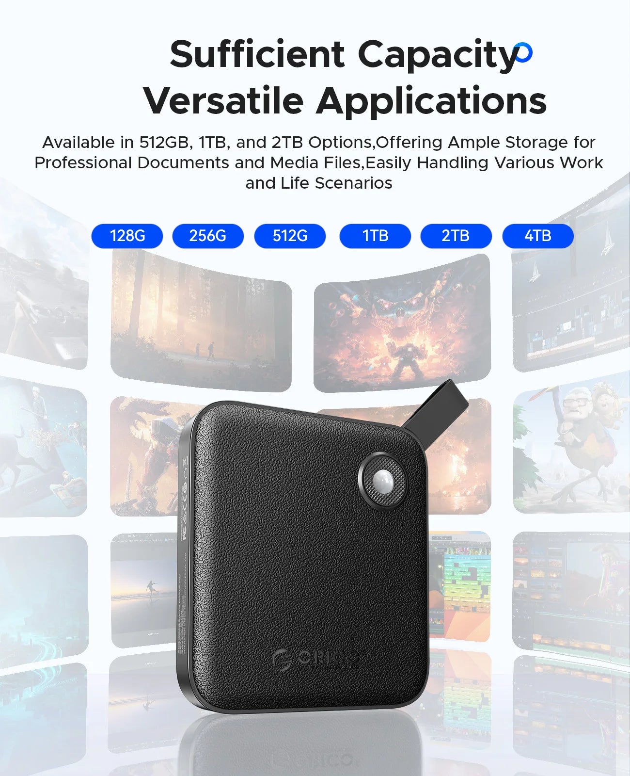 ORICO Tragbare SSD mit 2-in-1-USB-C-Kabel, externen Solid-State-Laufwerke, bis zu 460 MB/s für iPhone 14 13 11 12 X IPad PC