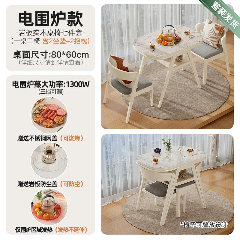 Multifunktionaler Couchtisch aus massivem Holz, hochwertiger integrierter Tisch mit Elektrogehäuse für Herd, Tee und Grill