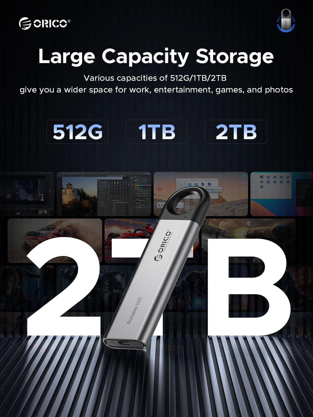 ORICO 1 TB externe SSD bis zu 1050 MB/s Design zum Aufhängen, tragbares Solid-State-Laufwerk, PSSD für Tablets, Laptops, C10