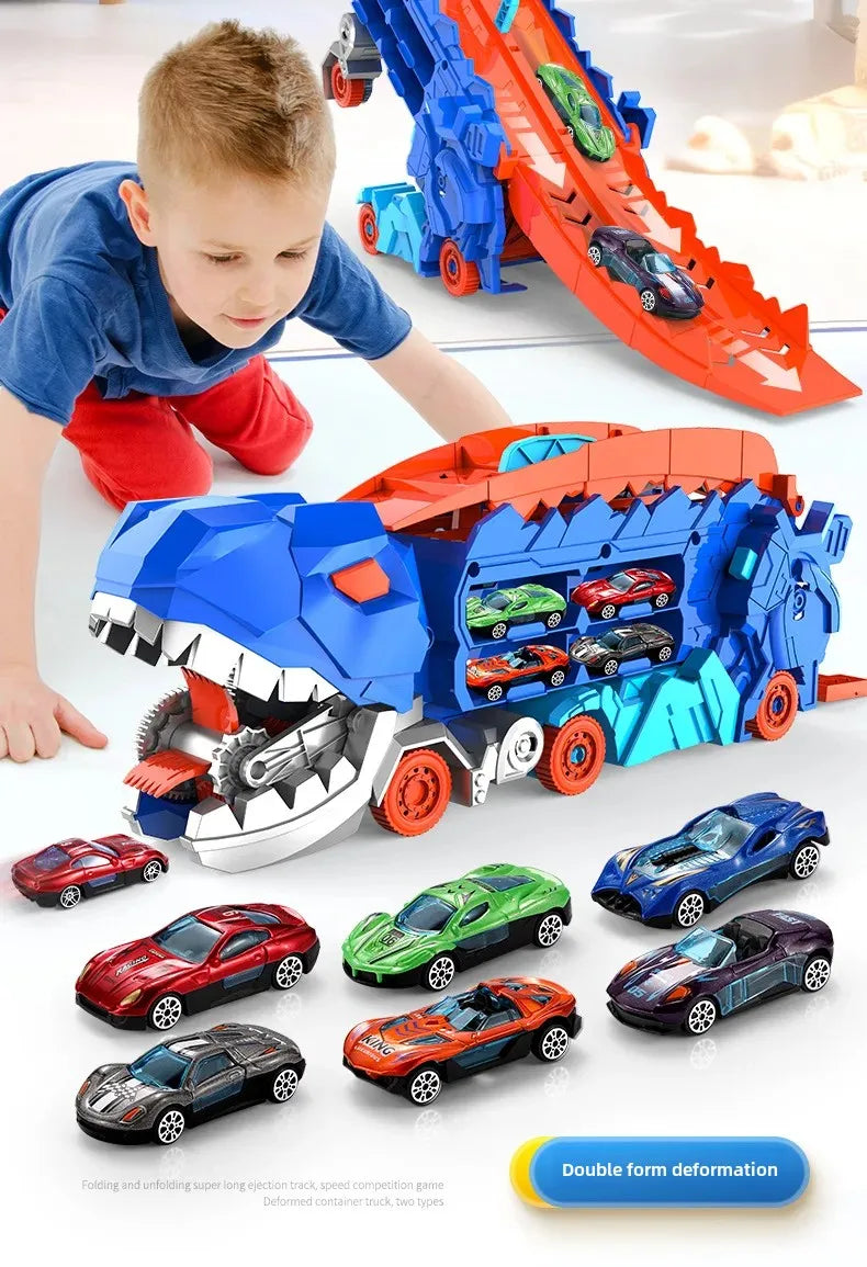 Großer neuer Dinosaurier, der Autos pielzeug isst, transformierbare Lager trägheit gleitendes Auto für Kinder intelligente Motorrad fans