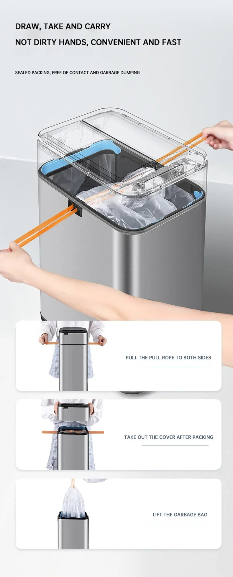 50l 60l Küche Smart Mülleimer Edelstahl Abfallbehälter automatische Mülleimer große Smart Eimer Müll Haus Papierkorb