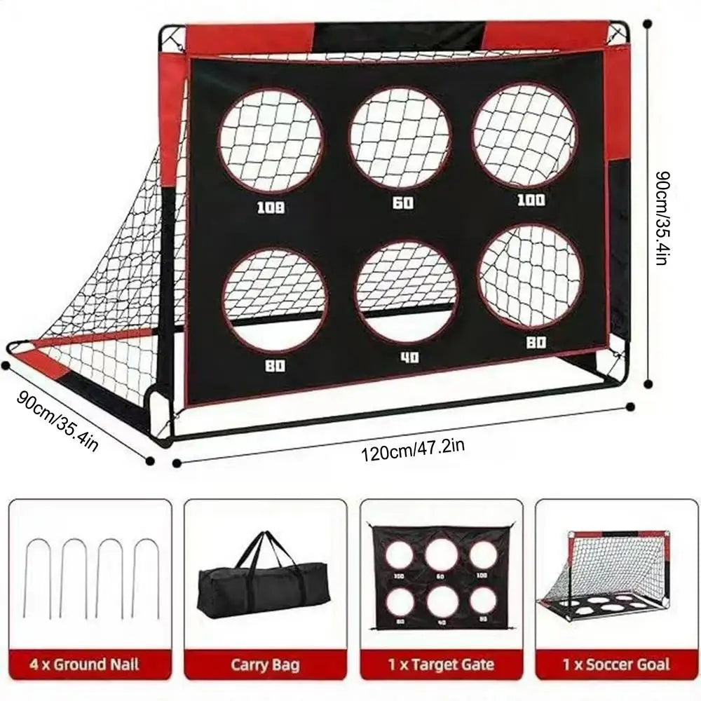 Pop-Up Fußballtor mit Zielscheibe – 122×91cm, faltbar, tragbar, Schwarz/Rot, für Kinder & Garten