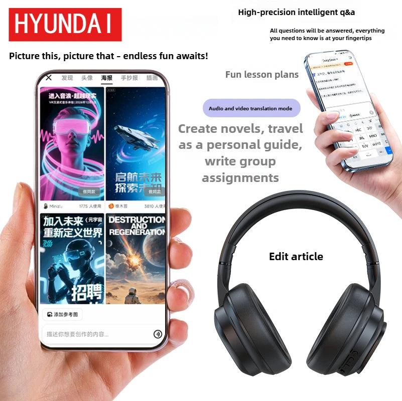 HYUNDAI X1PRO Bluetooth 6.0 Kopfhörer – KI-Übersetzung 100+ Sprachen | Touch-Control LED-Display