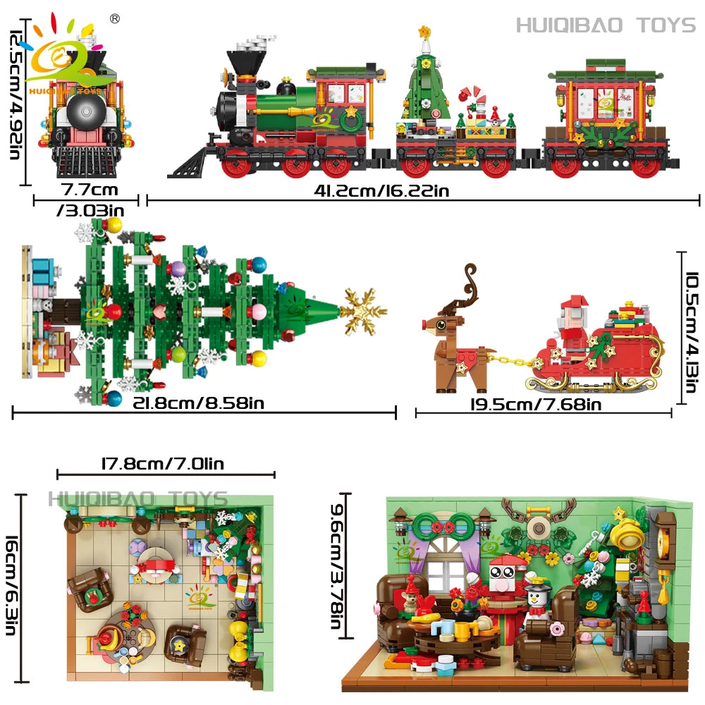 HUIQIBAO Weihnachten 24-Tage-Countdown-Kalender Baum Weihnachtsmann Zug Modell Baustein DIY Ziegel Spielzeug für Kinder Erwachsene Geschenk