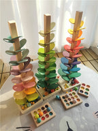 Hochwertige Regenbogen-Musik, klingende Bäume, Holzblütenblätter, Montage und Marmor-Lauf-Bälle, die Kinder-Lernspielzeug verfolgen