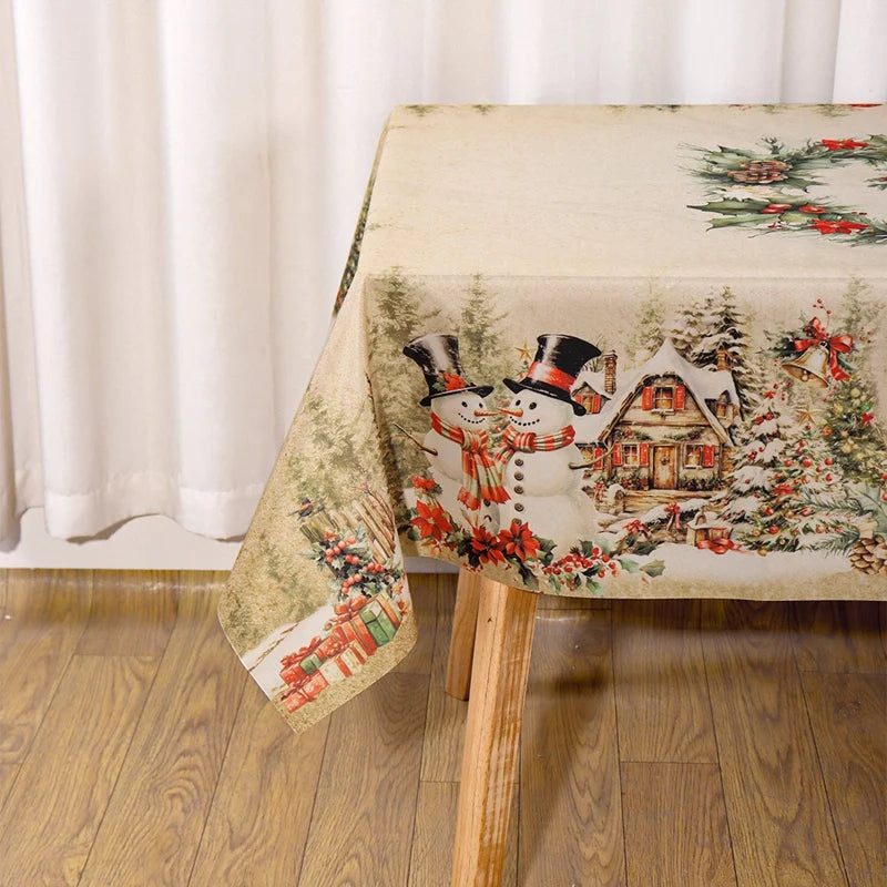 Vintage-Weihnachtstischdecke, Weihnachtsmann, Schneemann, Tischdecke, Weihnachtsdekoration für Zuhause, 2025, Weihnachtsgeschenke, Navidad Noel, Neujahr 2026